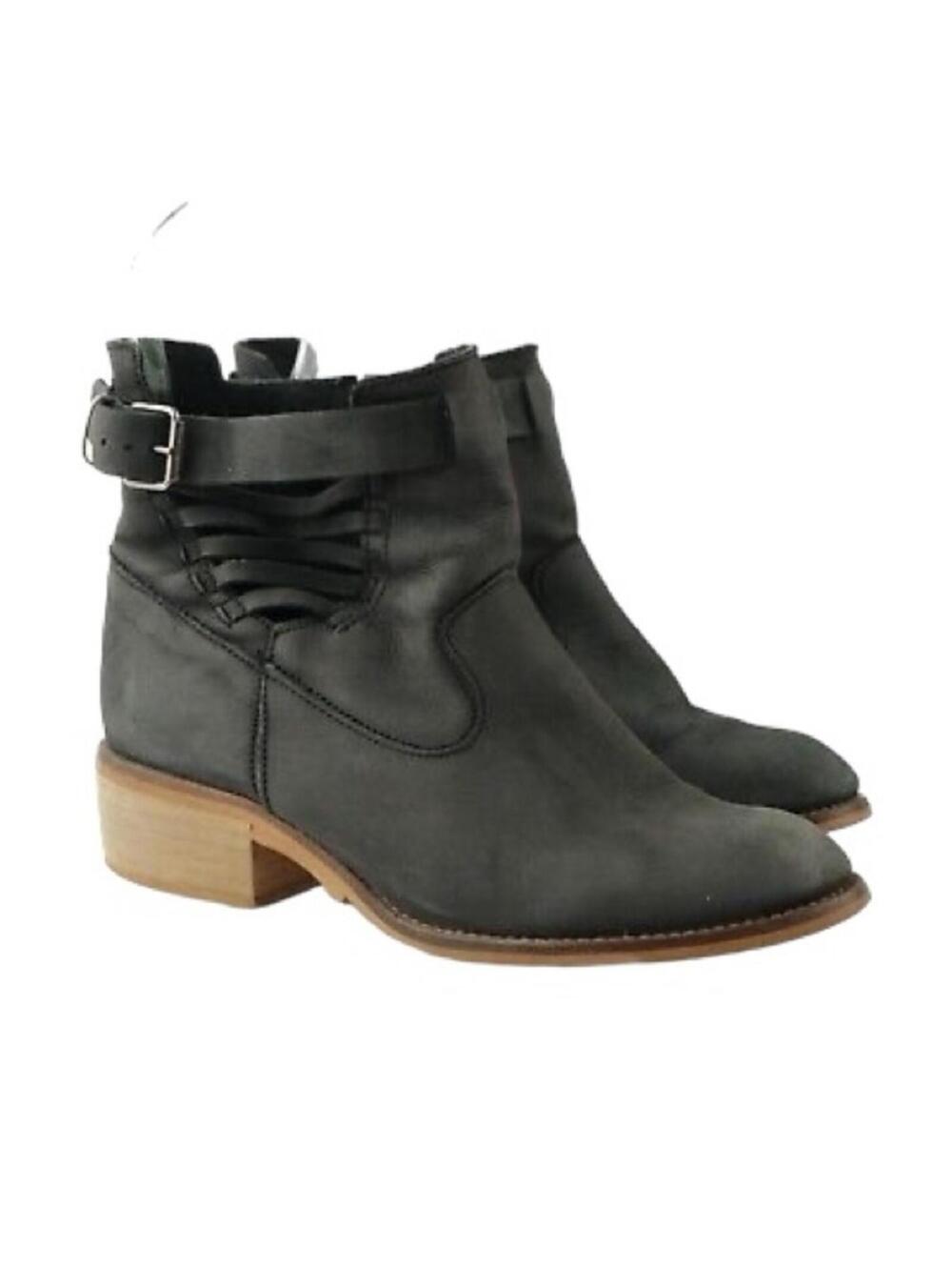 Coolway Black Nubuck Slouch Ankle Boots Size 38 US 7 Block Heel Bootie Cutout